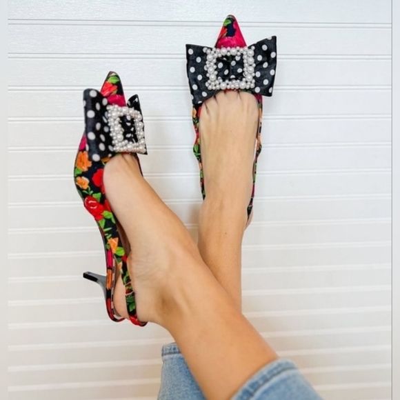 Betsey JohnsonBirdie Floral Slingback Bow Pumps Size 7 - Picture 14 of 14